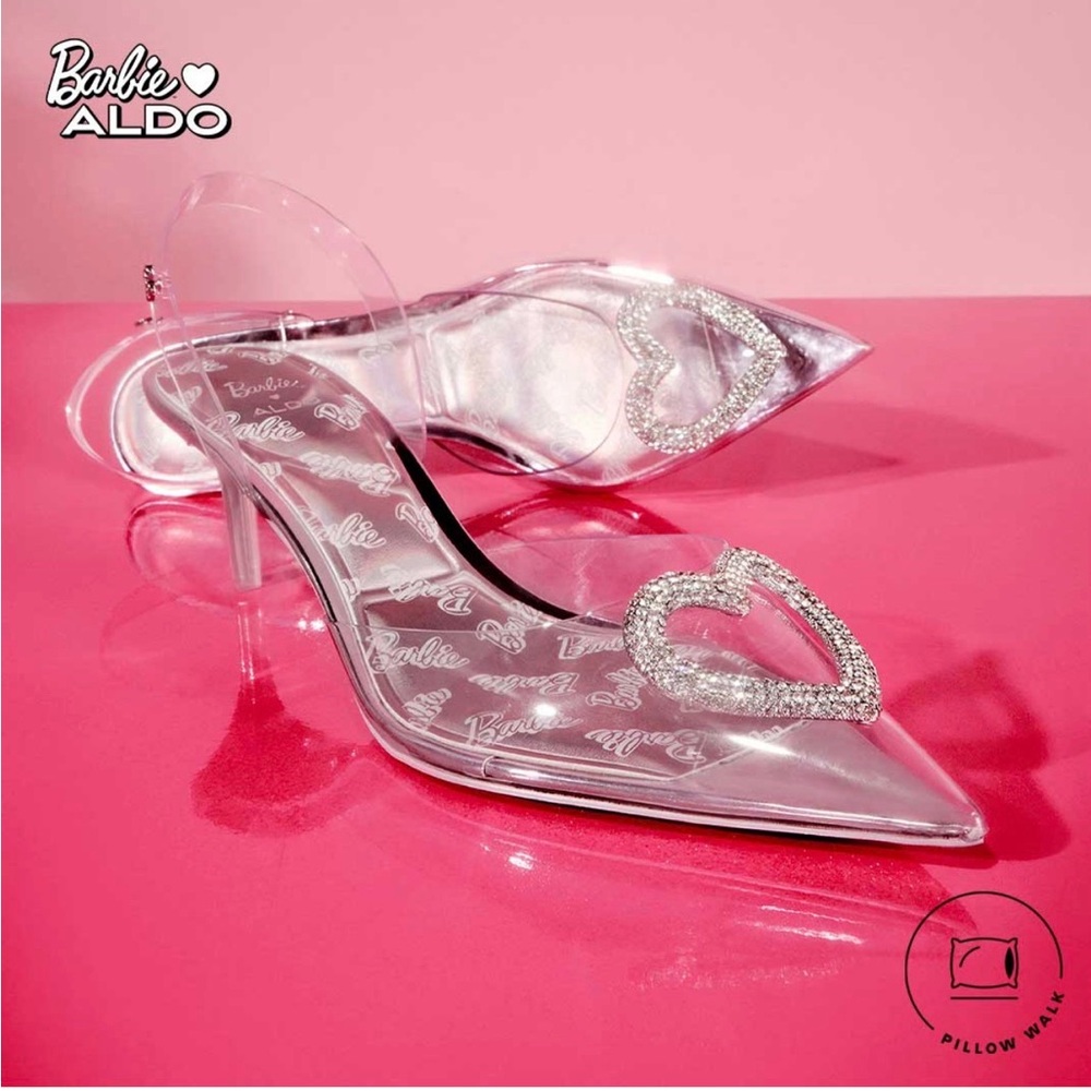Aldo Clear PVC Heart-Embellished Slingback Pumps with Silver Accents